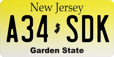 NJ license plate A34SDK