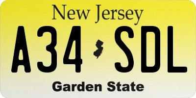NJ license plate A34SDL