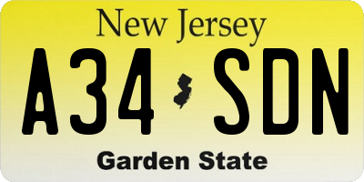 NJ license plate A34SDN