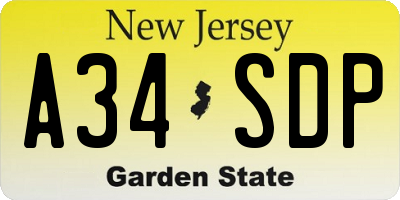 NJ license plate A34SDP