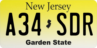 NJ license plate A34SDR
