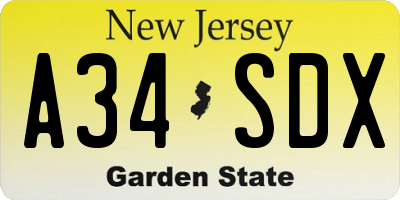NJ license plate A34SDX