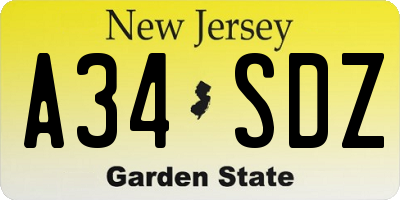 NJ license plate A34SDZ