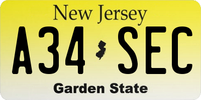 NJ license plate A34SEC