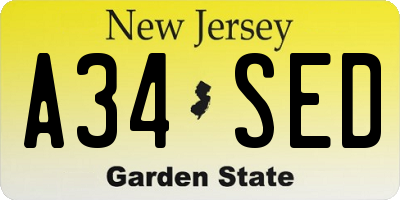 NJ license plate A34SED
