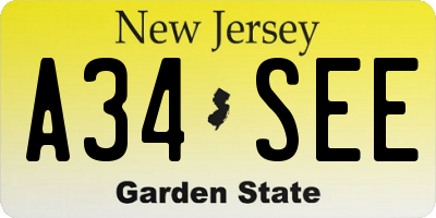 NJ license plate A34SEE