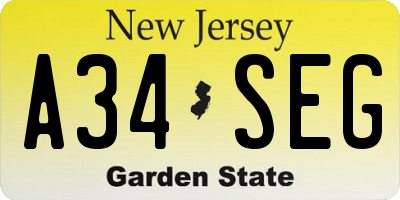 NJ license plate A34SEG