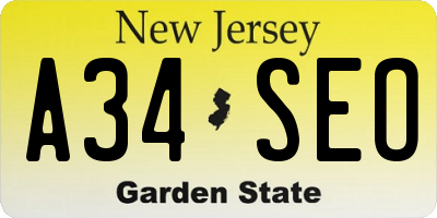 NJ license plate A34SEO