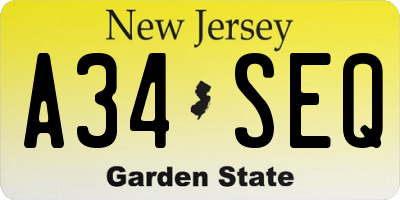 NJ license plate A34SEQ