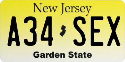 NJ license plate A34SEX