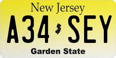 NJ license plate A34SEY