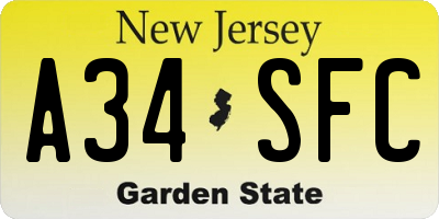 NJ license plate A34SFC