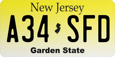 NJ license plate A34SFD