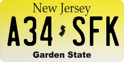NJ license plate A34SFK