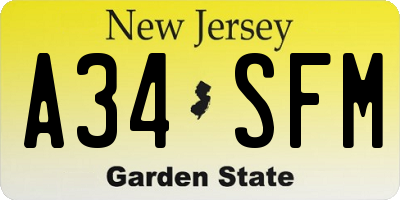 NJ license plate A34SFM