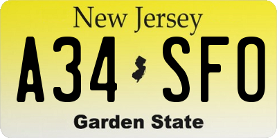 NJ license plate A34SFO