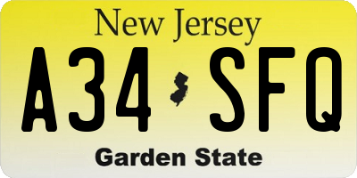 NJ license plate A34SFQ