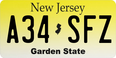 NJ license plate A34SFZ