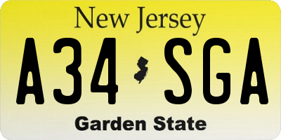 NJ license plate A34SGA
