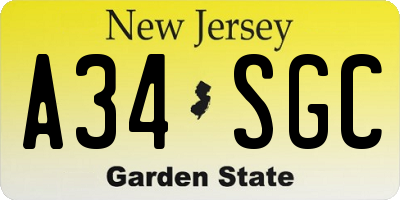 NJ license plate A34SGC