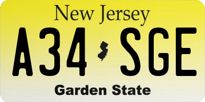 NJ license plate A34SGE