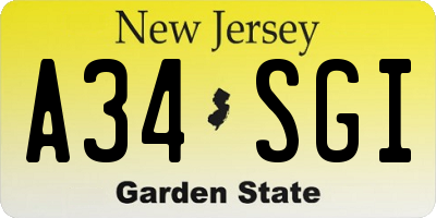NJ license plate A34SGI