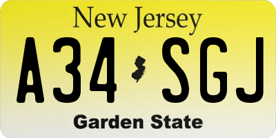 NJ license plate A34SGJ