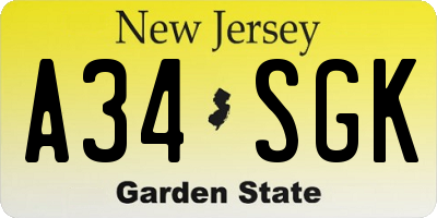 NJ license plate A34SGK