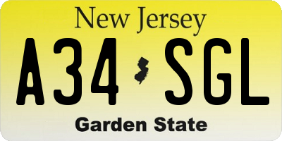 NJ license plate A34SGL