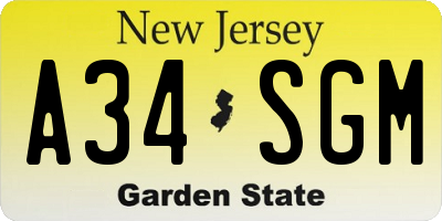 NJ license plate A34SGM