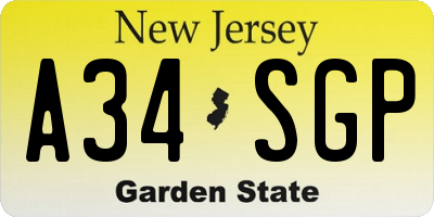 NJ license plate A34SGP