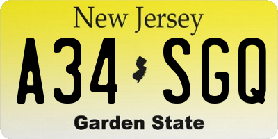 NJ license plate A34SGQ