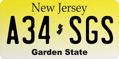 NJ license plate A34SGS