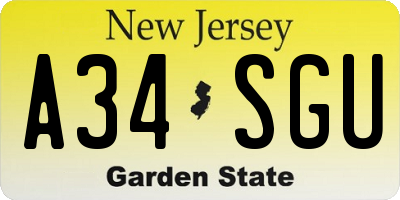 NJ license plate A34SGU