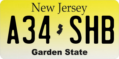NJ license plate A34SHB