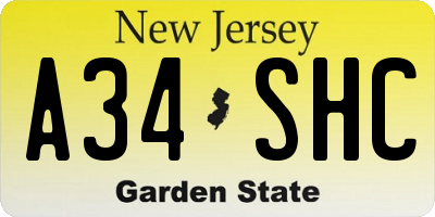 NJ license plate A34SHC