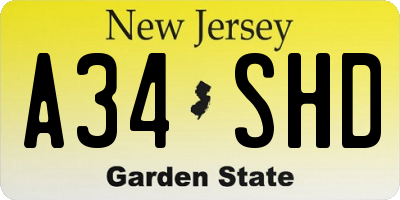 NJ license plate A34SHD