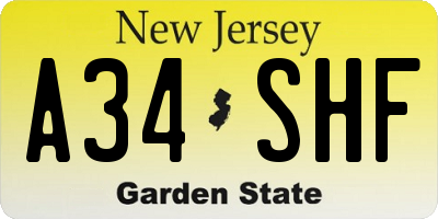NJ license plate A34SHF