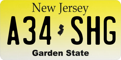 NJ license plate A34SHG