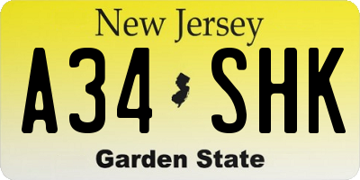 NJ license plate A34SHK