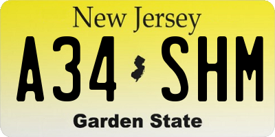 NJ license plate A34SHM