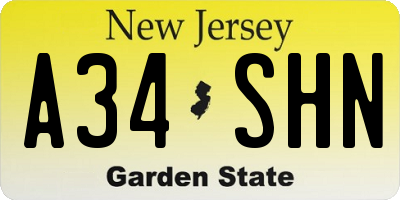 NJ license plate A34SHN
