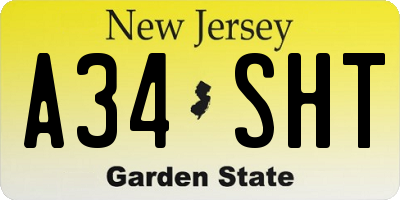 NJ license plate A34SHT