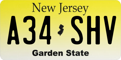 NJ license plate A34SHV