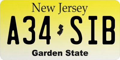 NJ license plate A34SIB