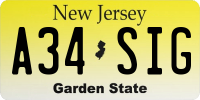 NJ license plate A34SIG