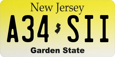 NJ license plate A34SII