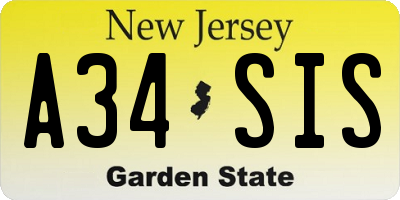NJ license plate A34SIS