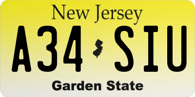 NJ license plate A34SIU