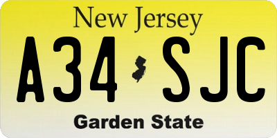 NJ license plate A34SJC